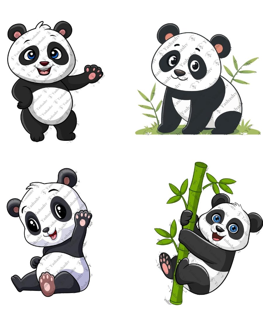Yashashv Cute Panda Switch Board Stickers | 4 Adorable Panda with Bamboo Wall Decals | Self Adhesive Vinyl Switch & Socket Stickers for Kids Room, Nursery, Bedroom & Playroom