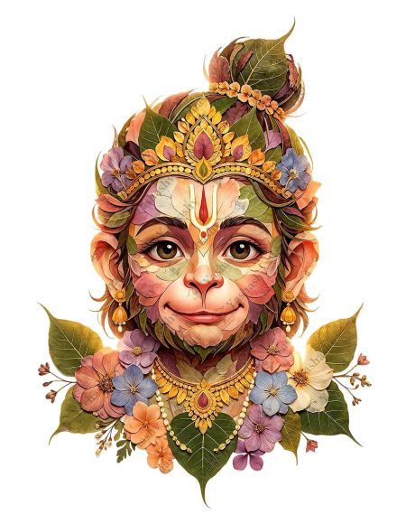 Pushpa Bal Hanuman Self Adhesive Vinyl Wall Sticker | Cute Floral Baby Hanuman Ji Wall Art | Waterproof Hindu Wall Decor for Kids Room, Nursery, Home Temple & Prayer Room