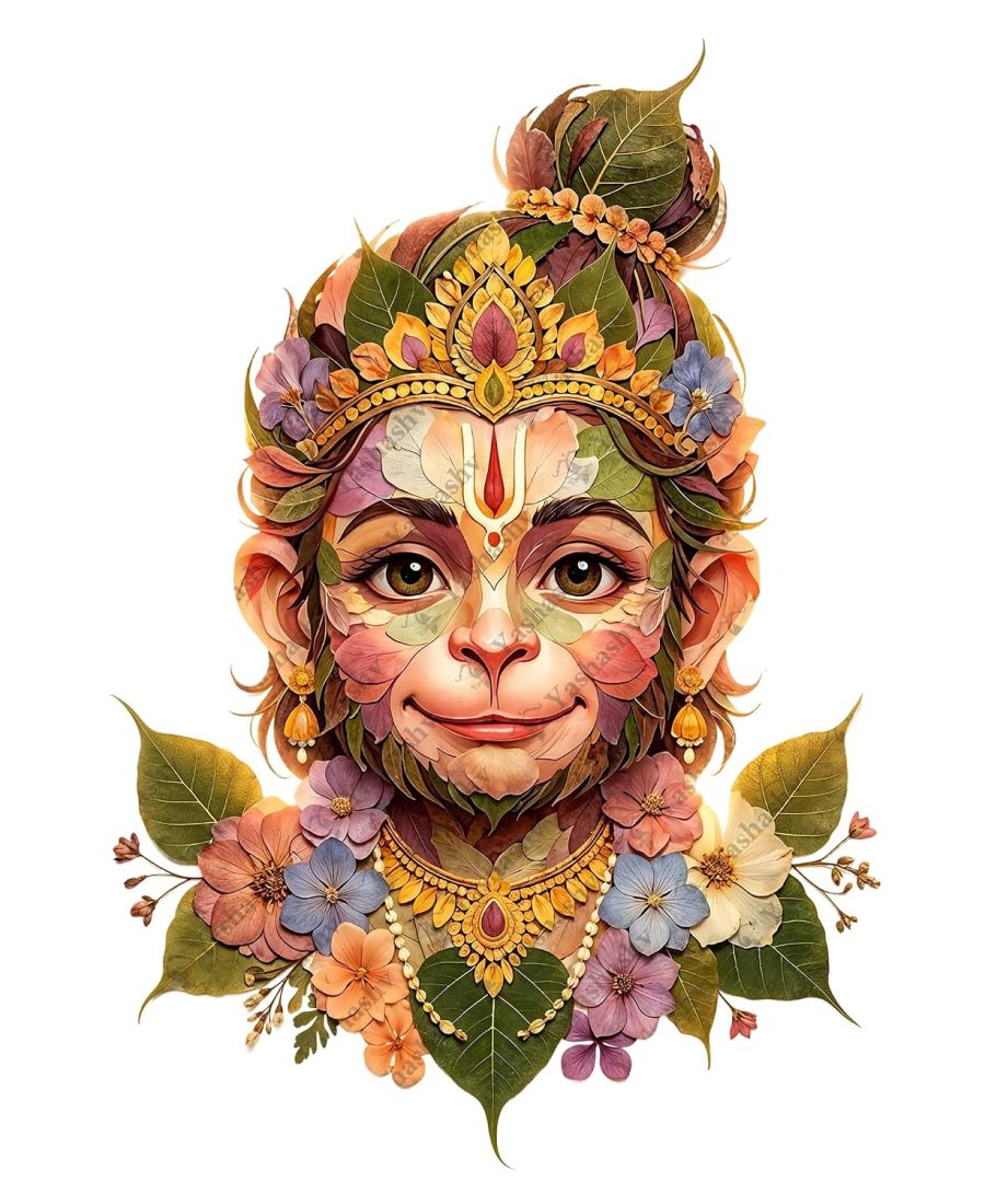 Pushpa Bal Hanuman Self Adhesive Vinyl Wall Sticker | Cute Floral Baby Hanuman Ji Wall Art | Waterproof Hindu Wall Decor for Kids Room, Nursery, Home Temple & Prayer Room