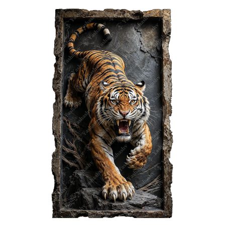 Yashashv Tiger 3D Wall Sticker | Roaring Tiger Coming Towards You 3D Illusion | Tiger Coming Out of Wall Self Adhesive Vinyl Decal | Wildlife Decor for Living Room, Kids Room & Office