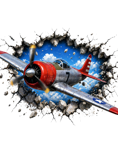 Yashashv™ 3D Airplane Crash Wall Sticker for Kids Room – Broken Wall Crack Effect Aeroplane Wall Decal | Realistic Aircraft Illusion Vinyl | Self Adhesive Bedroom