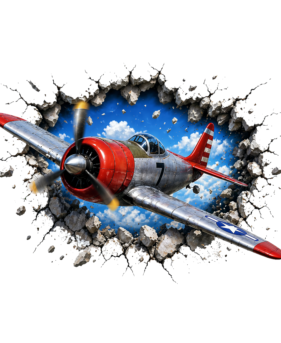 Yashashv™ 3D Airplane Crash Wall Sticker for Kids Room – Broken Wall Crack Effect Aeroplane Wall Decal | Realistic Aircraft Illusion Vinyl | Self Adhesive Bedroom